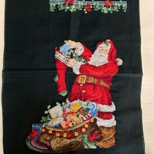 Festive Santa cross stitch piece with Red and Black Accents